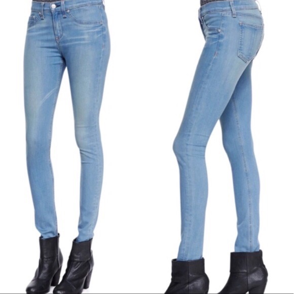 Rag & Bone High Rise Waisted Skinny Calvary Jeans Skye Blue Color Sz 24